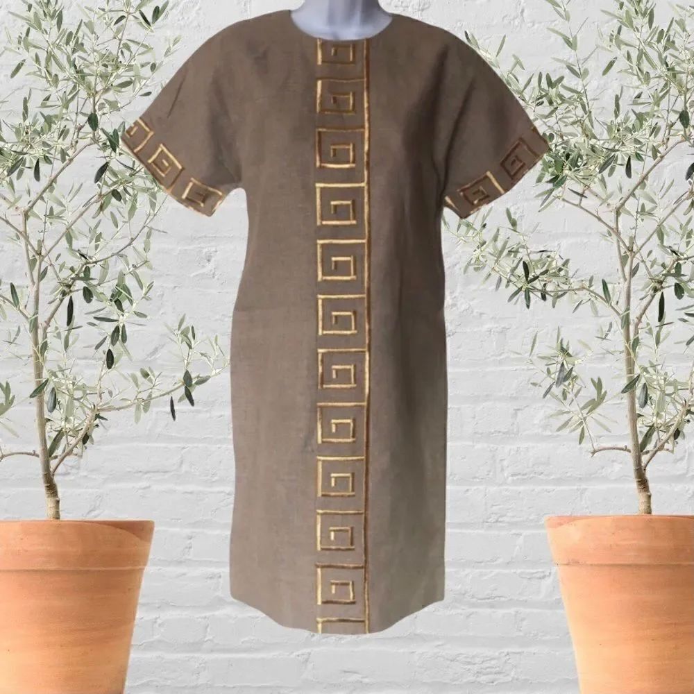 Chetta B Vintage linen & gold Sheath Dress